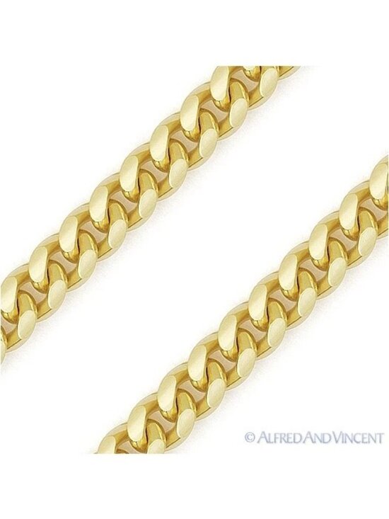 925 Italian Sterling Silver 3.5mm Solid Miami Cuban Gold  2.6mm Miami Cuban Link 925 Sterling Silver 14k Yellow Gold-Plated Chain Necklace